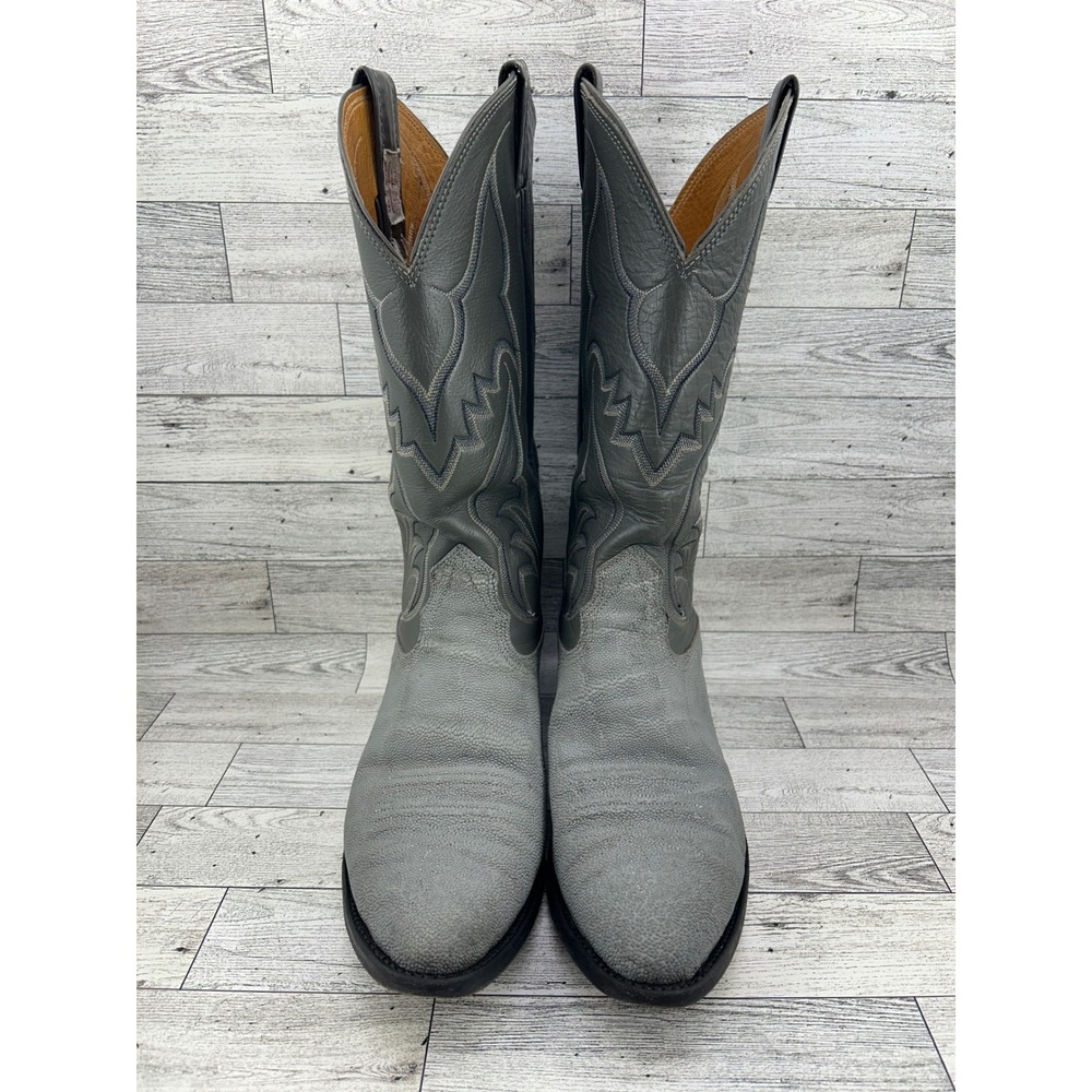 Nocona Men Grey Elephant Grain Print Leather Western Cowboy Boots Sz 9.5 D 9761